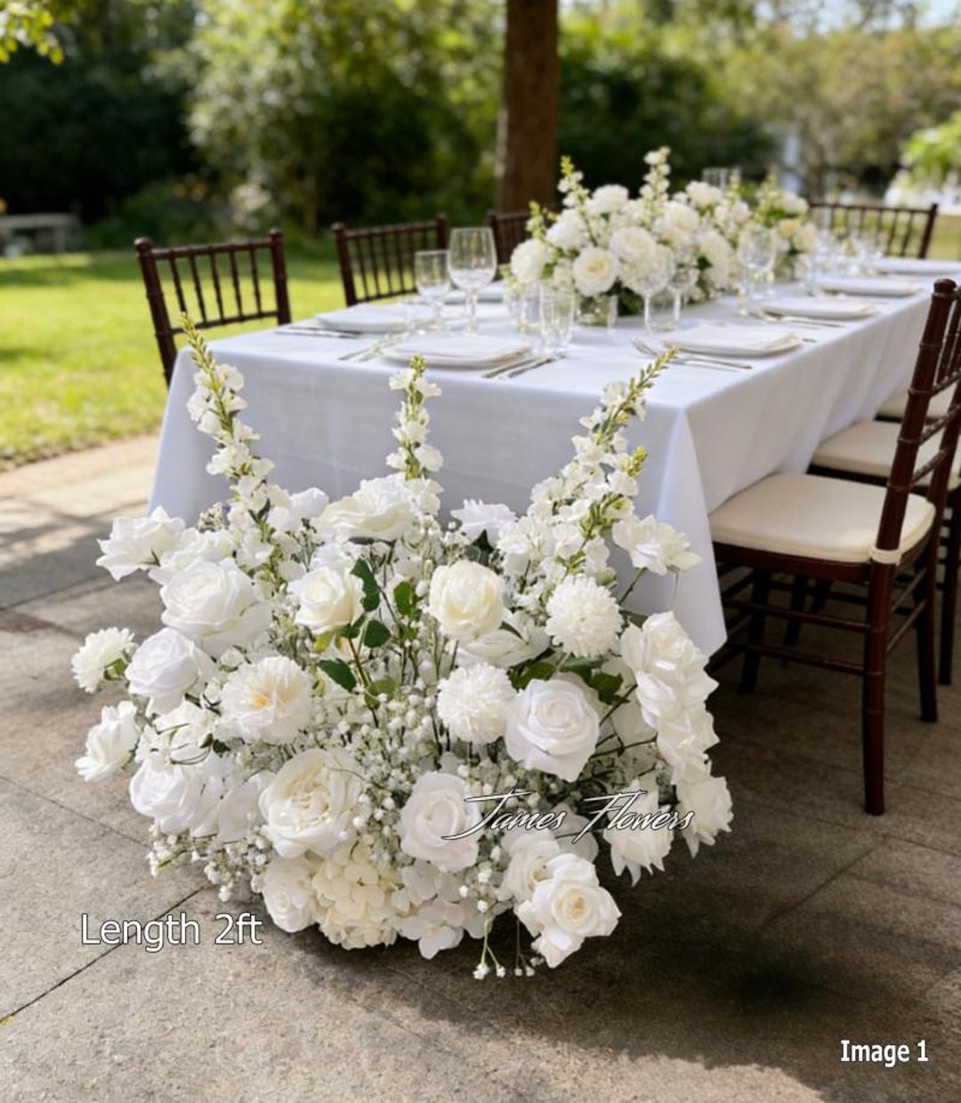 White Ivory Hydrangea Rose Floral Arrangement, Wedding Table Decor for ...