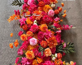 Hot Pink Orange Artificial Flower Garland, Wedding Floral Arrangement for Event Decor