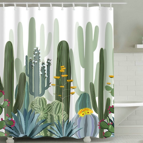Succulent Plant Floral Cactus Shower Curtain Bath Bathroom Etsy