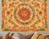 Yellow Sun and Moon Tapestry Vintage Boho Tapestry Wall Hanging With Sunflowers Butterfly Moth Constellation Tapestries Funny Tapestry Etsy