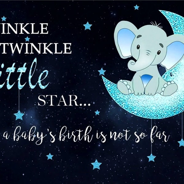 Sweet Baby Elephant Photography Backdrop Twinkle Twinkle Little Star Navy Blue Photo Background Moon and Stars Clouds Photo Backdrop