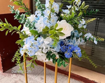 Bola de flores artificiais branca e azul, centro de mesa para casamento, ornamento floral para eventos, sem suporte.