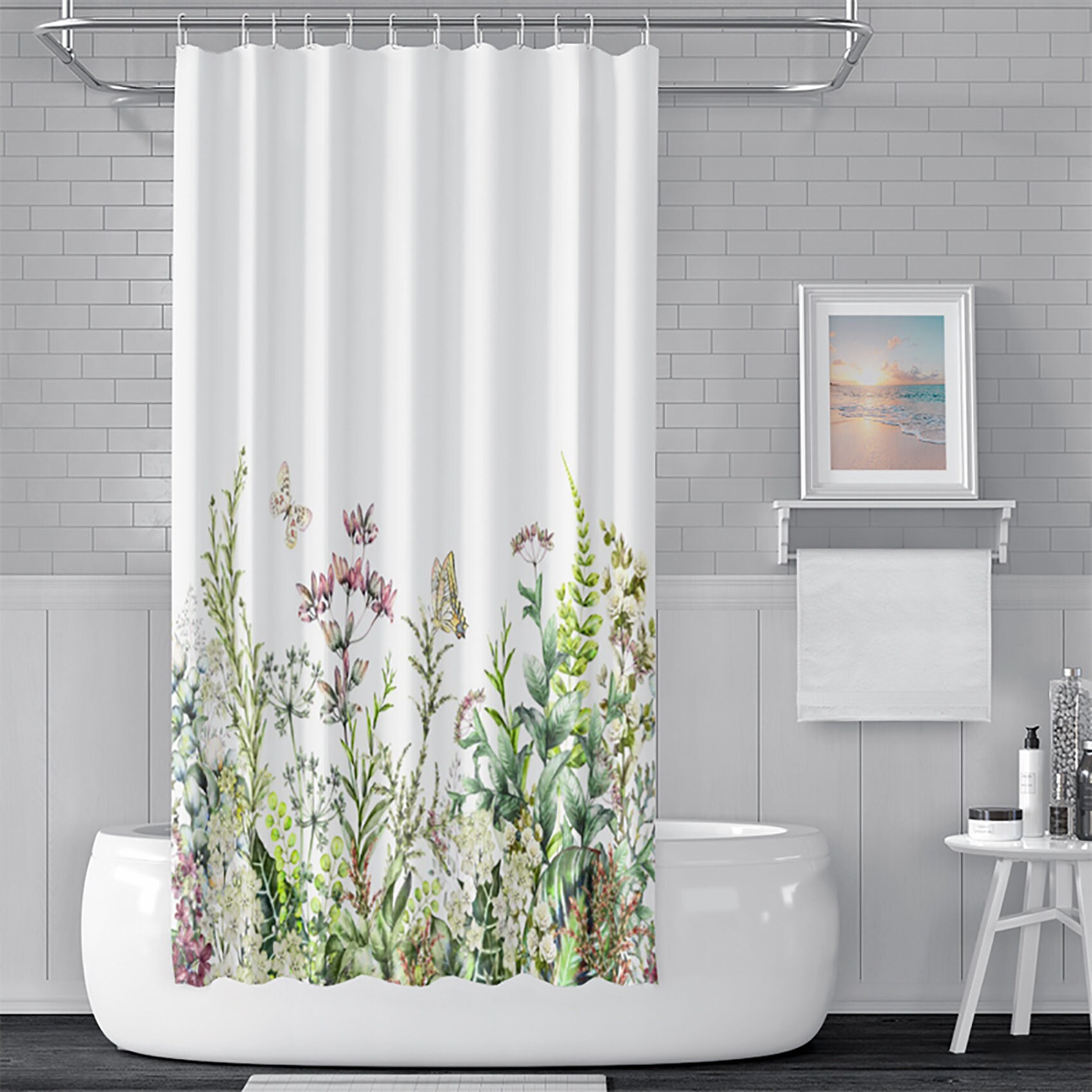Floral Print Waterproof Bath Shower Curtain Fabric Hooks Large Bathroom Decor 