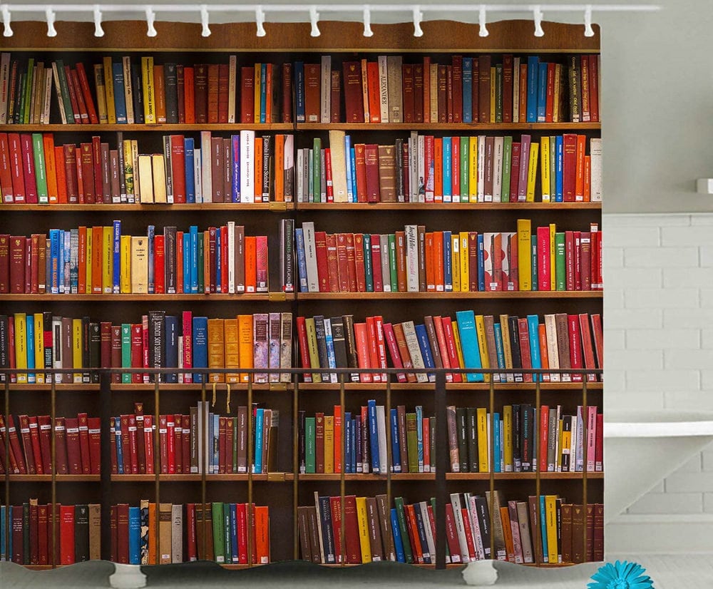 Library Bookshelf Shower Curtain Vintage Educational Bookcase Etsy