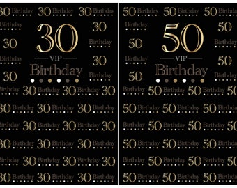 Black Photo Studio Booth Background VIP Happy 30th 50th 60th 70th Birthday Party Stars Banner Backdrops for Photography,Size W*H