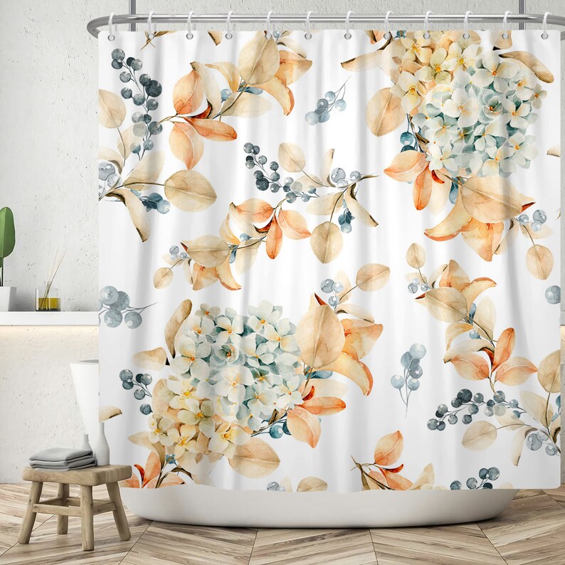 Pink Floral Shower Curtain Watercolor Flower Bird's Nest Etsy
