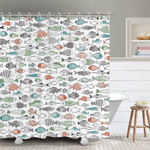 Cartoon Fishes Shower Curtain, Kids Shower Curtains With Hooks