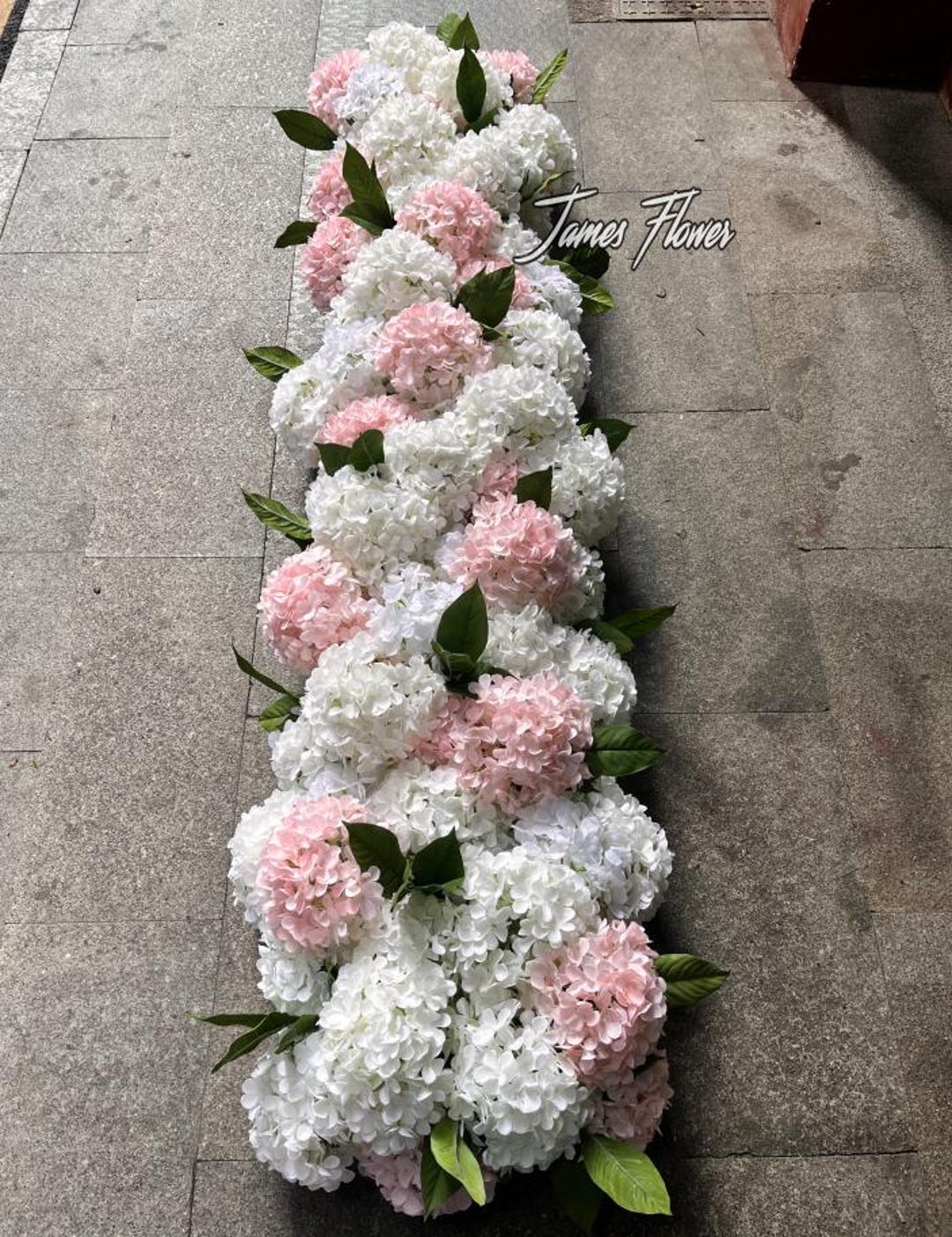Blush White Hydrangea Flower Runner, Wedding Decor Floral Arrangement ...