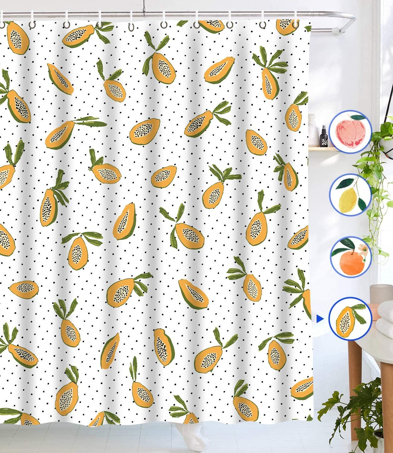 Duschvorhang Mit Tropischen Blättern – Wasserdicht, 180x180 Cm, Polyester, Inkl. 12 Haken, Grün-orange Design