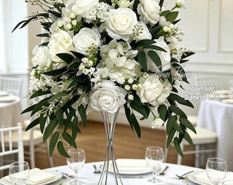 White Tall Wedding Table Centerpiece, Artificial Rose Eucalyptus Flower Arrangement