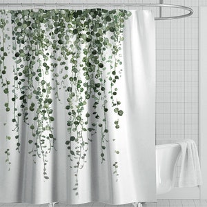 Green Leaves Shower Curtain Watercolor Spring Botanical Plant Branch Bouquet Fabric Waterproof Home Bathtub Decor With  Hook Tropic Plant