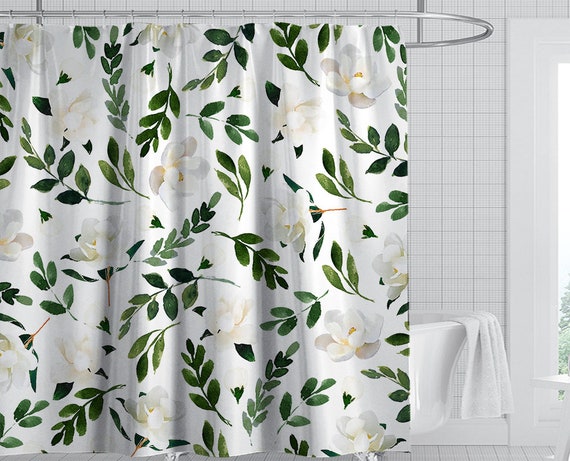 Boho Tropical Shower Curtain 72x72 - Green Floral Jungle Leaves Waterproof Bathroom Decor