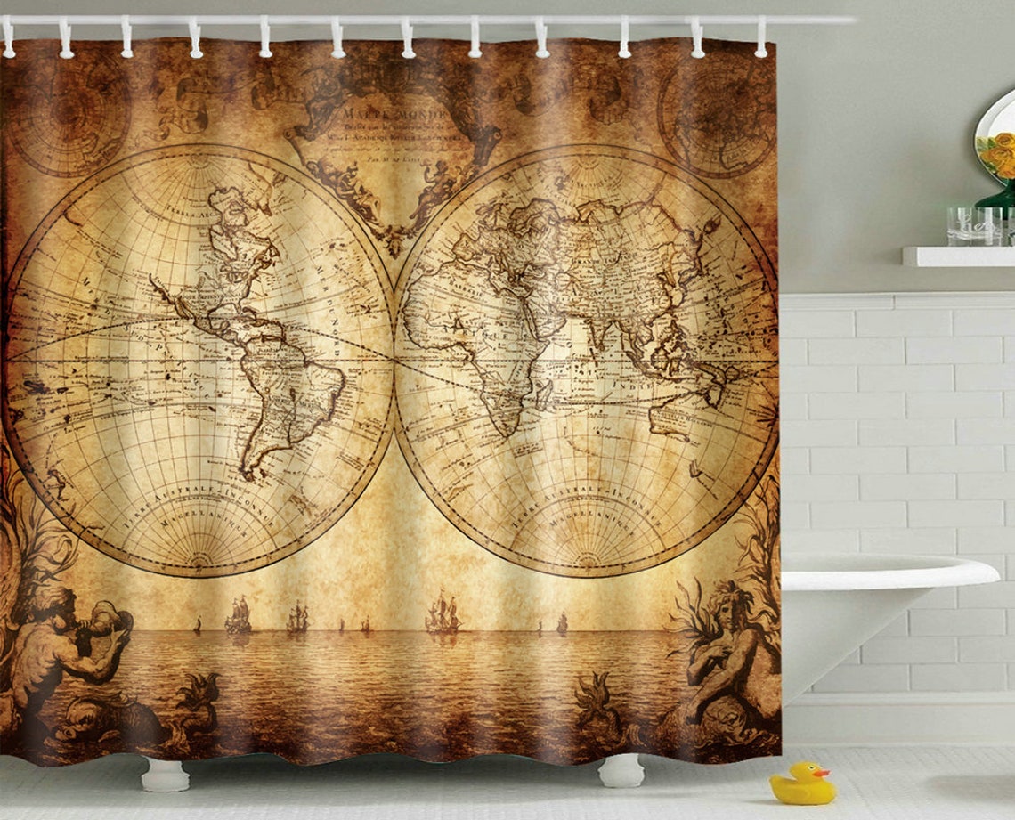 World Map Shower Curtain Map of the World With Detailed Major Etsy