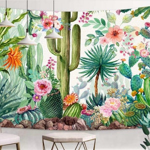 Cactus Tapestry, Tropical Plants Tapestries, Art Wall Decor Tapestry for Living Room Dorm Background Nature Plant Floral Bohemian Tapestries