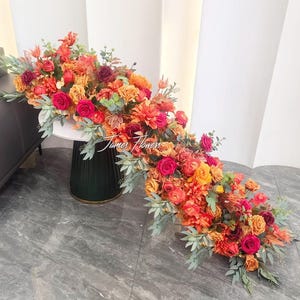 Burnt Orange Table Flower Runner Autumn Wedding Aisle Flower Decor Fall Floral Garland Stair Flower Flower Arrangement Floral Arch