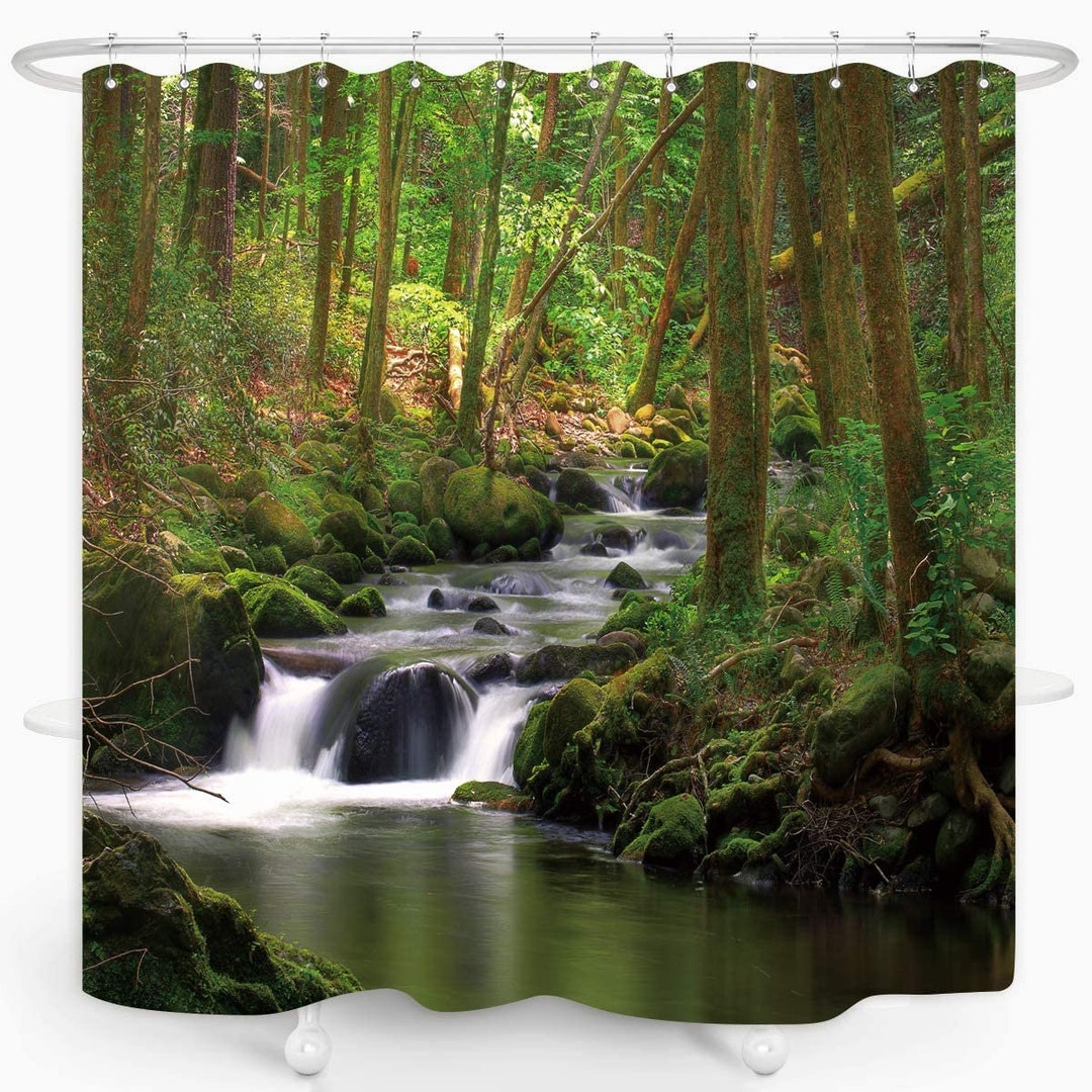Forest Bathroom Shower Curtain Misty Forest Bathroom Curtain With Hooks ...