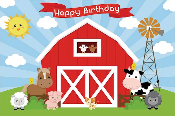 7x7FT Vinyl Photography Backdrop,Animal,Doodle Style Farm Animals Photoshoot Props Photo Background Studio Prop