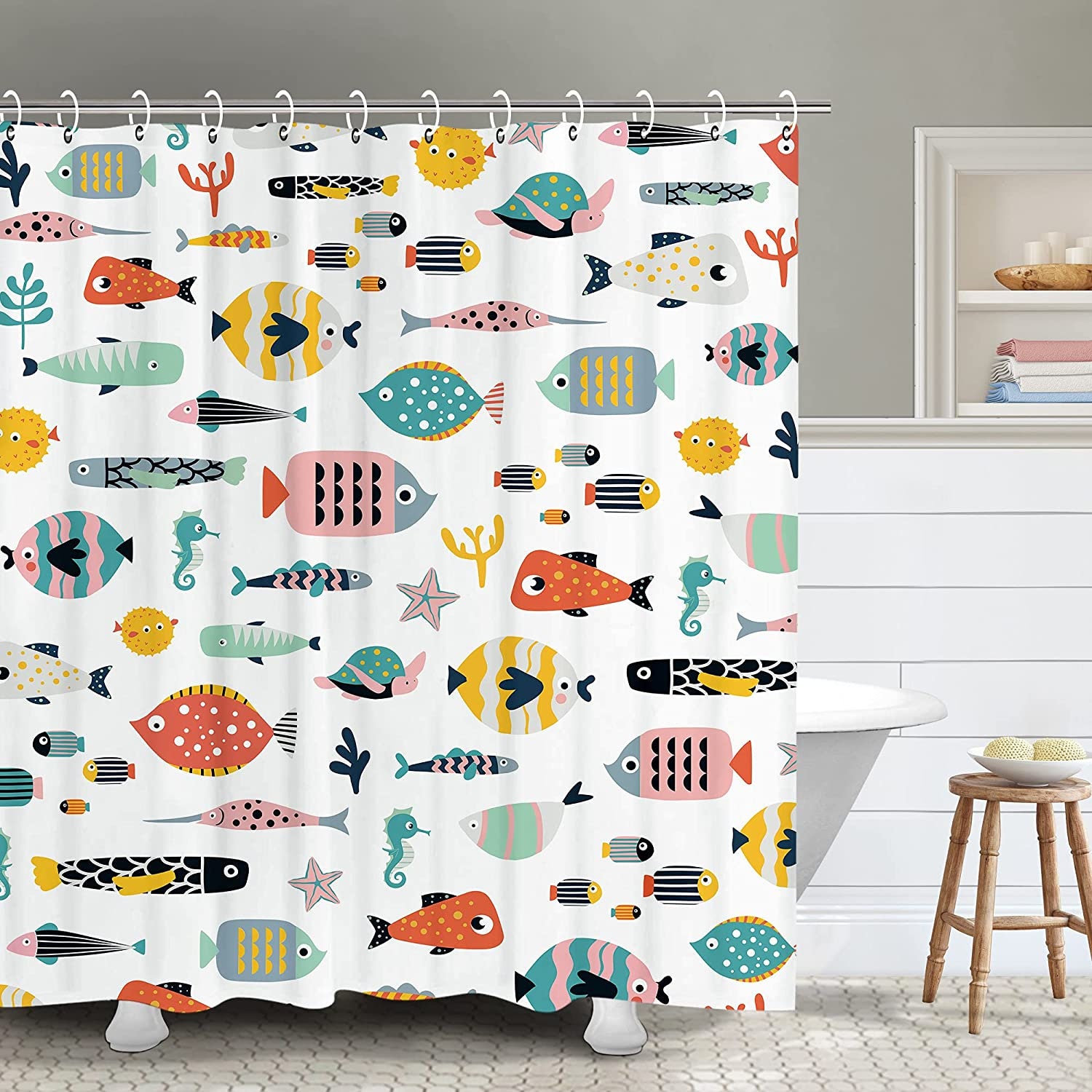 Cartoon Fish Shower Curtain Kids Bathroom Shower Curtain Cartoon