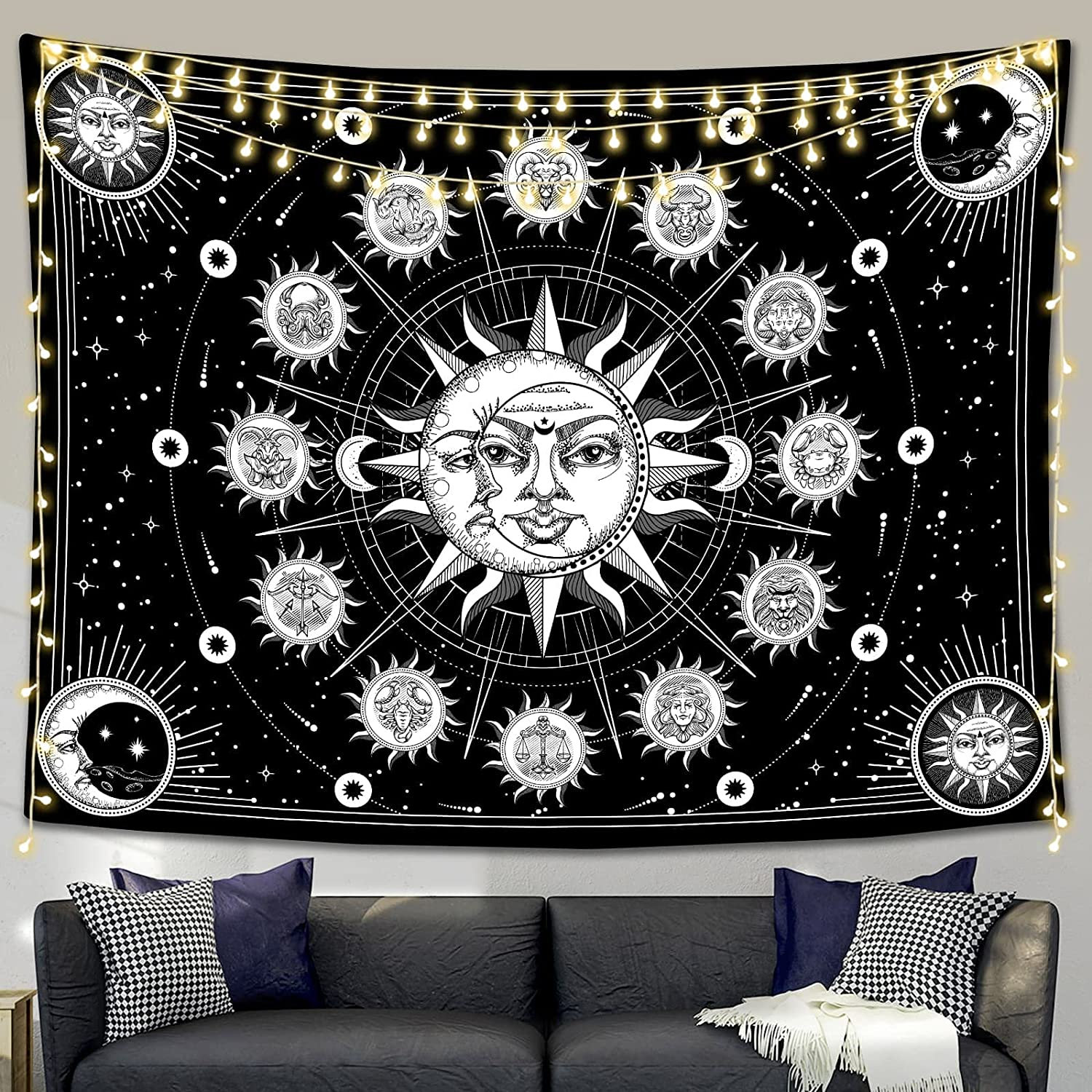 Yellow Sun and Moon Tapestry Vintage Boho Tapestry Wall Hanging With Sunflowers Butterfly Moth Constellation Tapestries Funny Tapestry Etsy Canada