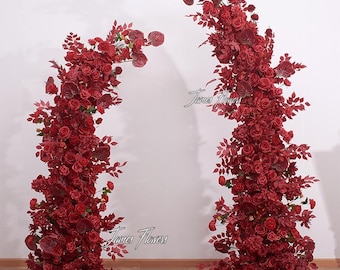 Red Wedding Flower Arch: Faux Floral Garland Decor broken arch flowers
