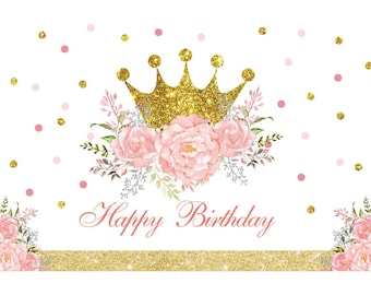 Little Princess Happy Birthday Backdrop Royal Sweet Girls Crown Background Photo Studio Props Kids Baby 1st 2nd 3rd Bday Party Decor Banner