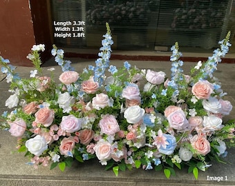 Artificial White Pink Floor Flower Arrangement, Faux Wedding Aisle Floral Runner