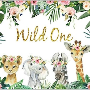 Tropical Leaves Jungle Safari Animals Backdrop,HUNTER Wild One Banner, Newborn Baby Shower Birthday Party Props, Wall Decor