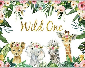 Tropical Leaves Jungle Safari Animals Backdrop,HUNTER Wild One Banner, Newborn Baby Shower Birthday Party Props, Wall Decor