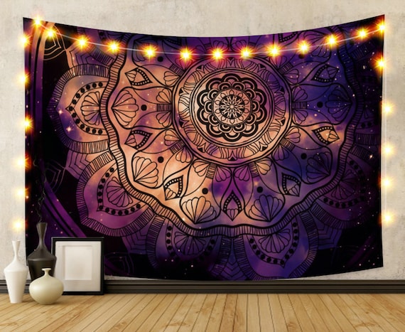 Small Pink & Purple Floral Ombre Mandala Wall Tapestry, Hippie Tapestry  Wall Hanging