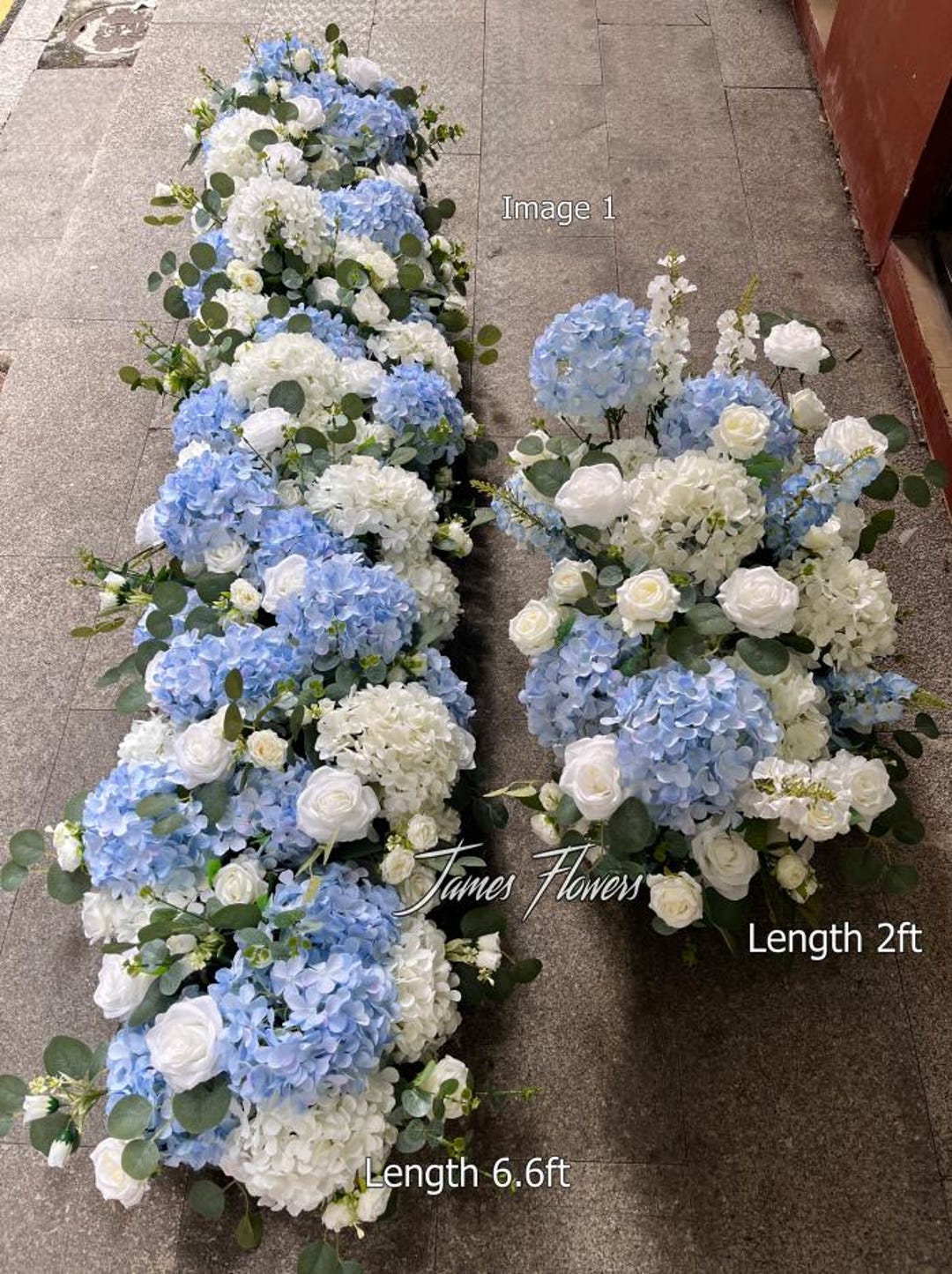 Blue & White Hydrangea Rose Flower Garland: Wedding Table Flower Runner ...