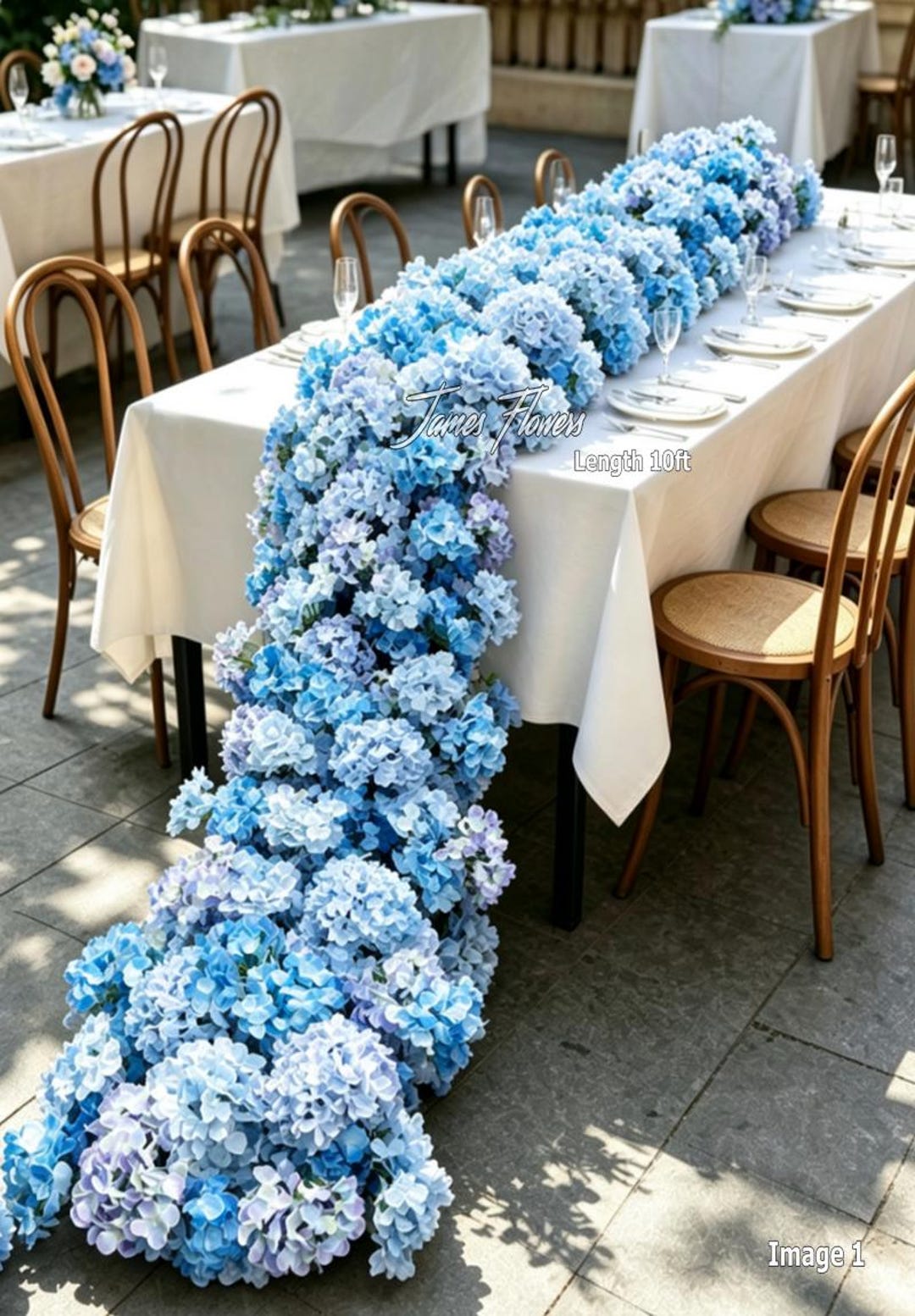 Artificial Blue Hydrangea Table Runner,long Floral Centerpiece for ...