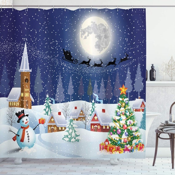 Cortina de ducha navideña, tema navideño de temporada invernal con  estampado de ramitas y bolas vibrantes, cortina nevada para decoración de  baño con ganchos, tamaño ancho x alto -  México