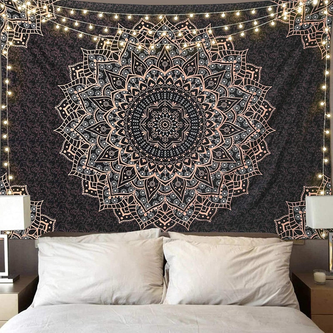 Black and White Tapestry Mandala Tapestry Bohemian Flower Wall Etsy