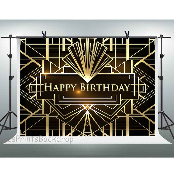 Happy Birthday Backdrop Handsome Man Irregular Black and Gold Stripe Photography Background Retirement Photo Props Studio Booth Background