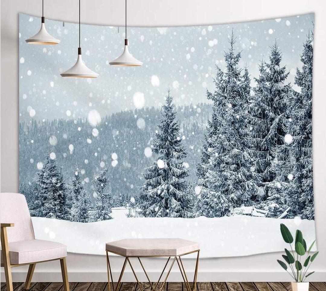 Winter Tapestry Pine Forest Snow Scene Wall Hanging Snowing Background ...