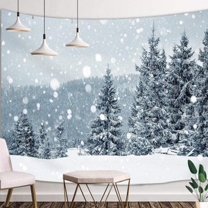 Winter Tapestry Pine Forest Snow Scene Wall Hanging Snowing Background Christmas Party Decoration New Year Photo Booth Xmas Background