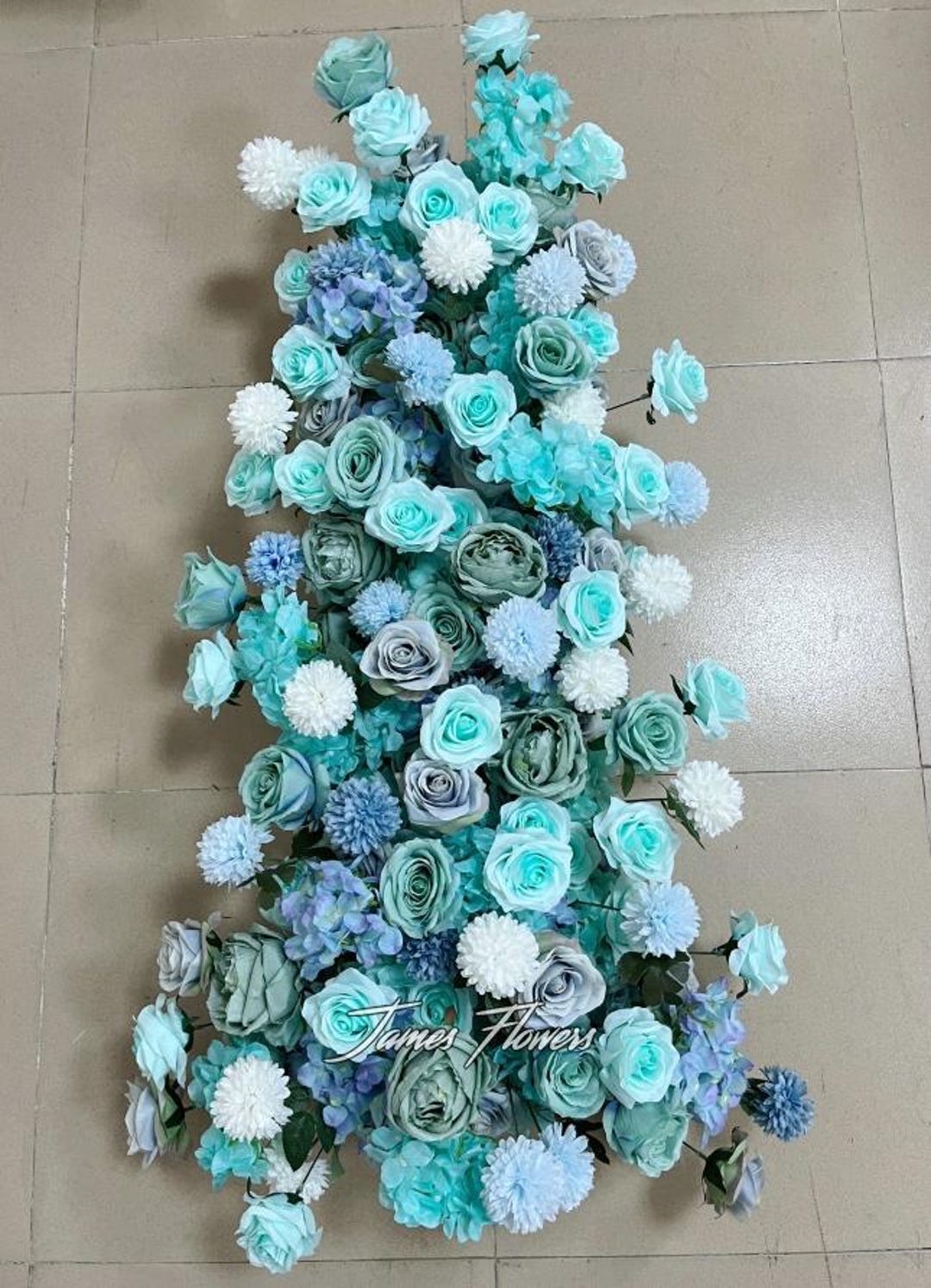 Teal Wedding Flower Arch Arrangement, Aisle Runner Flowers, Ground Arch ...