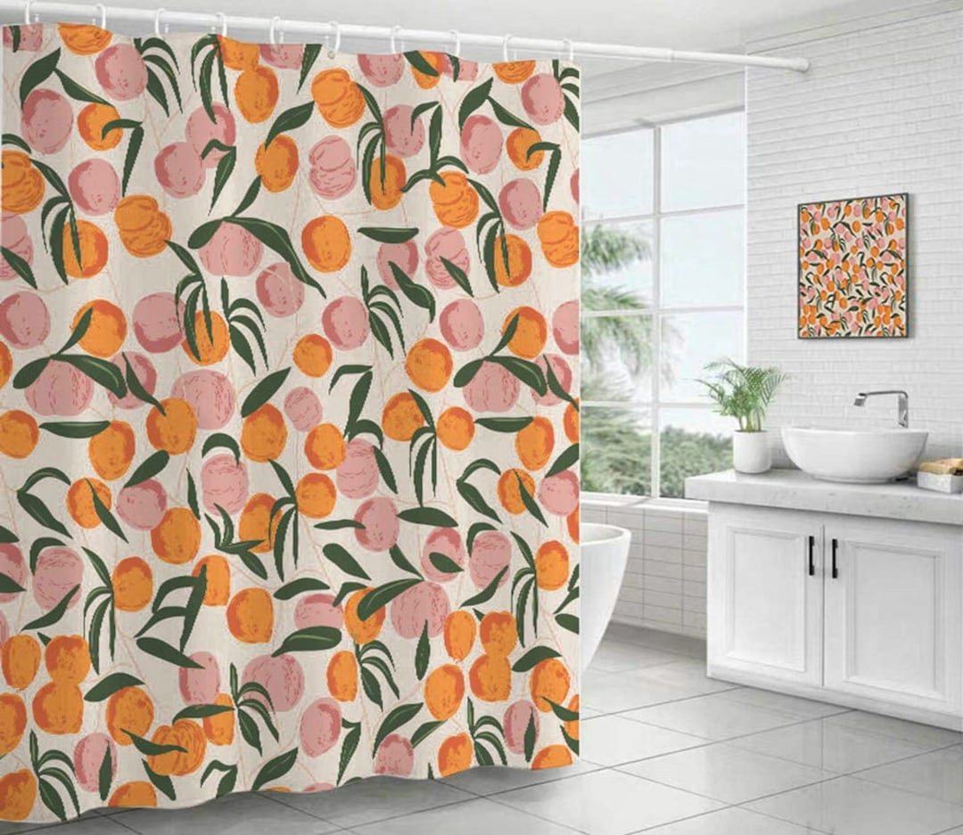 Peach Shower Curtain Waterproof Polyester Fabric, Home Bathroom Decor