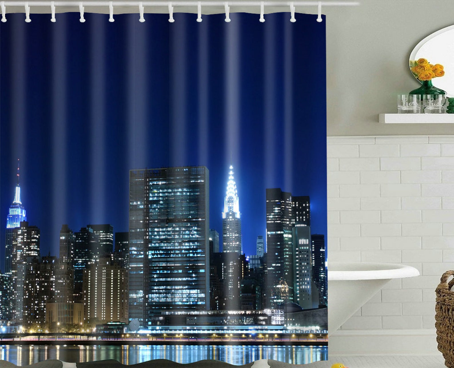 New York City Skyline Shower Curtain Cityscape Night NYC Etsy