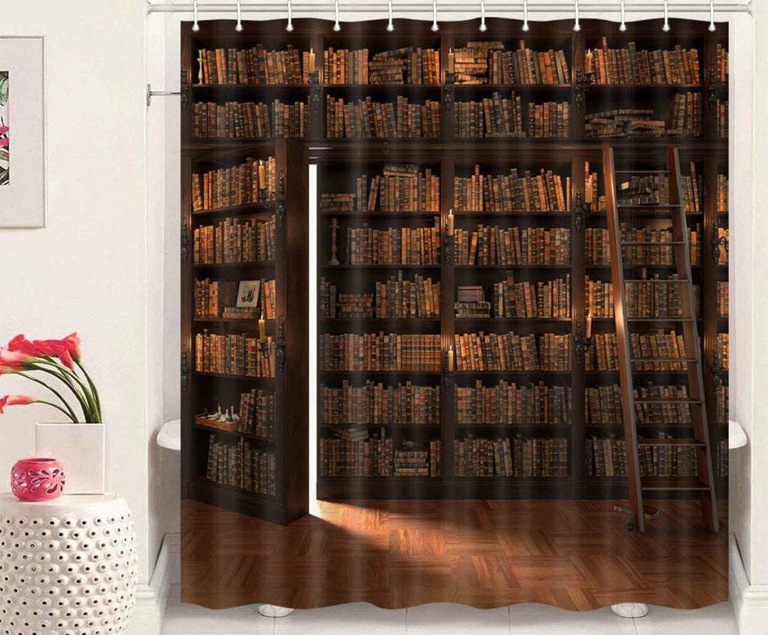 Vintage Library Shower Curtain Brown Bookshelf Shower Curtains - Etsy