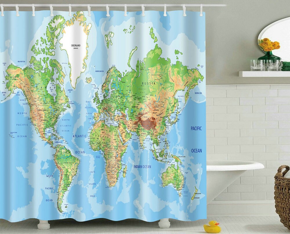 World Map Shower Curtain Map of the World With Detailed Major Etsy UK
