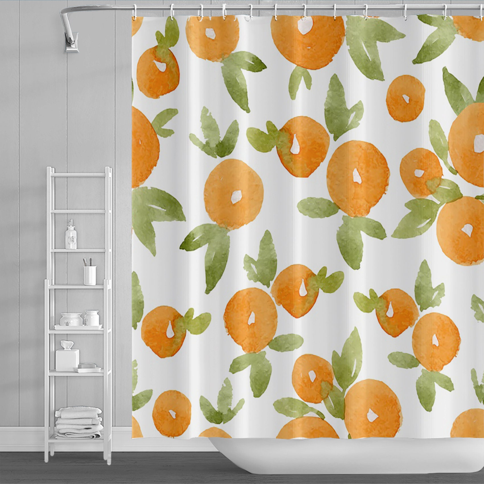 LIVILAN Orangefarbener Duschvorhang Mit Zitrus-Muster – 183 X 183 Cm, Inkl. 12 Haken