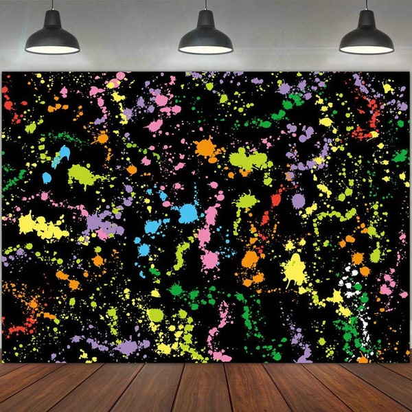 Colorful Paint Splash Backdrop Abstract Graffiti Photography Backdrop Let's Glow Birthday Studio Photography Booth Props Custom Backdrop