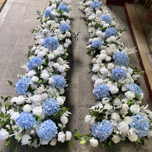 Artificial Wedding Floral Arrangement: White & Blue Flower Garland