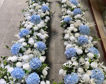 Artificial Wedding Floral Arrangement: White & Blue Flower Garland