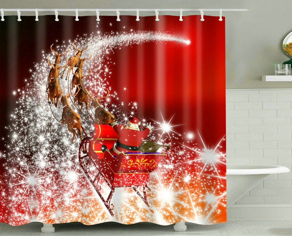 Christmas Shower Curtain Set Merry Xmas Eve Fireplace Gifts& | Etsy