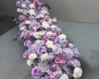 White Purple Artificial Flower Runner, Wedding Table Centerpiece