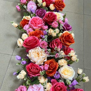 Burnt Orange Hot Pink Flower Runner, Flower Arrangement, Wedding Aisle Flower, Floor Floral, Home Decor Floral, Ground Flower, Stairs Floral
