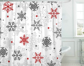 Christmas Baubles Candy Cane Snowman Gifts Shower Curtain Set Waterproof Fabric 