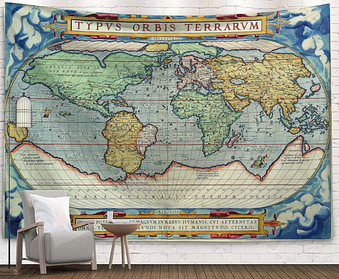 Oil Painting World Map Tapestry Map Tapestry Artwork Wall Etsy